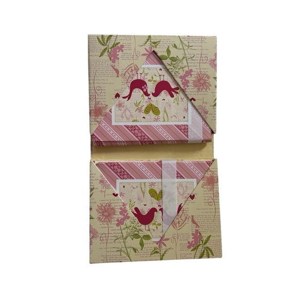 VTG Love Birds Blank Note Cards 20 +Envelopes Floral Pink Yellow 6.5X5 Thank You - Picture 1 of 3